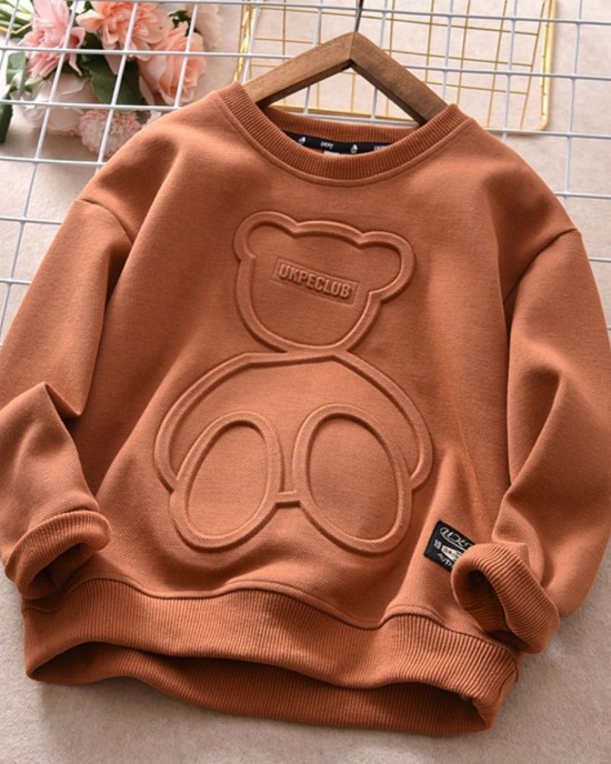 【12M-13Y】Kids Casual Cute Bear Pattern Round Neck Long Sleeve Sweatshirt - 4109