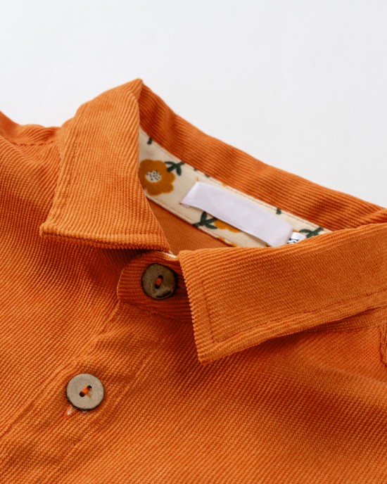 Casual Orange Corduroy Floral Long-sleeved Family Matching Outfits - 2122