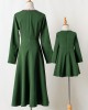 Elegant Golden Ribbon Green Long-sleeved Mom Girl Matching Dress - 13168