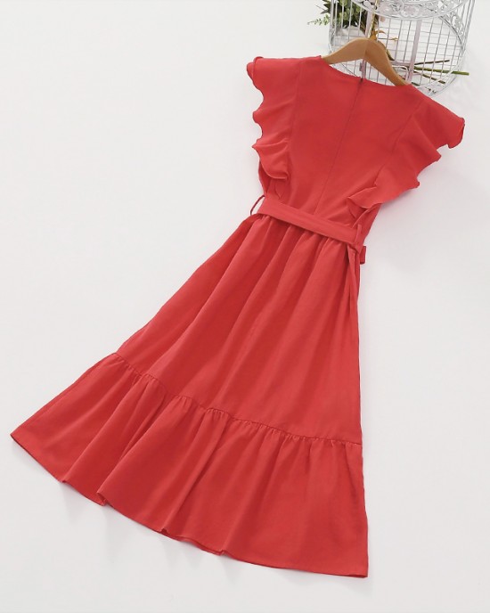 Cotton Solid Color Midi Mom Girl Matching Dress - 1362