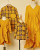 Long Sleeved Plaid Shirt And Yellow Ruffled High-low Dress Family Matching Outfits