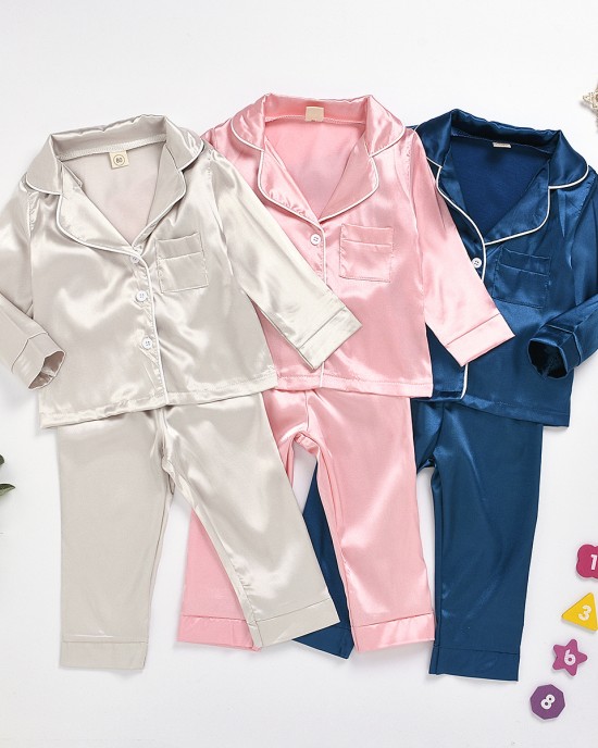 【12M-7Y】Kids Pure Cotton Satin Pajamas Set - 3481