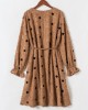 Sweet Khaki Polka Dot Long Sleeve Mom Girl Matching Dress - 13163