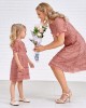 Pure Color Hollow Out Short Sleeve Mom Girl Matching Dress - 1357