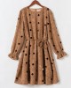 Sweet Khaki Polka Dot Long Sleeve Mom Girl Matching Dress - 13163