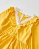 Sweet V-neck Long Sleeved Lace Stitching Yellow Mom Girl Matching Dress - 1397