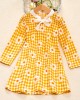 Sweet Long Sleeved Yellow Plaid and Flower Print Mom Girl Matching Dress