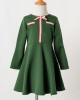 Elegant Golden Ribbon Green Long-sleeved Mom Girl Matching Dress - 13168