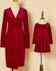 Classic Red Velvet Long Sleeves Mom Girl Matching Dress