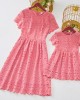 Sweet Pink Lace Short Sleeve Mom Girl Matching Dress - 13130