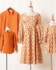 Casual Orange Corduroy Floral Long-sleeved Family Matching Outfits - 2122