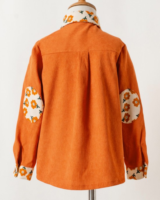 Casual Orange Corduroy Floral Long-sleeved Family Matching Outfits - 2122