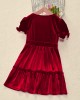 Fashion Round Neck Short Sleeve Red Velvet Mom Girl Matching Dress