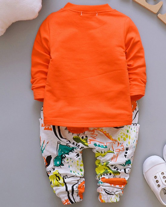 【12M-4Y】Boys Fashion Dinosaur Pattern Sweatshirt Jacket Pants Three-piece Set