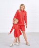 Sweet Red Cotton Blend Lapel Long Sleeves Mom Girl Matching Dress - 1390