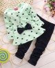 【12M-4Y】Girl Sweet Love Print Bow Long Sleeve T-shirt And Pants Set - 34229