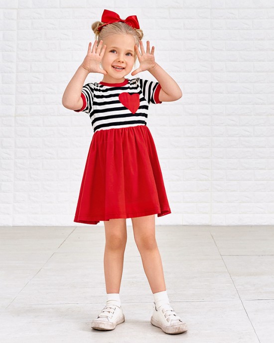 Casual Striped Red Heart-shaped Embroidery Family Matching Outfits - 1361