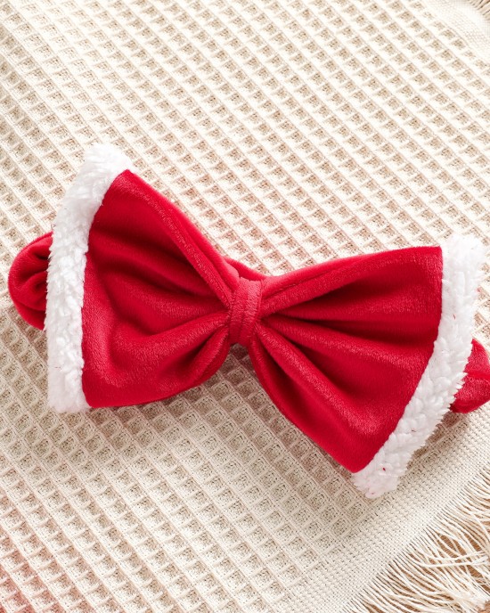 【18M-7Y】Girl Sweet Christmas Star Mesh Red Dress With Headband - 33228