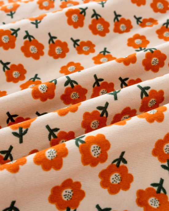 Casual Orange Corduroy Floral Long-sleeved Family Matching Outfits - 2122