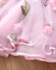 【18M-7Y】Children Clothes Girls Sweet Pink Flower Mesh Long-sleeved Dress - 33267