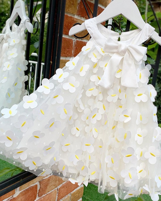 【2Y-9Y】Girls White Butterfly Embroidered Sleeveless Dress - 33179