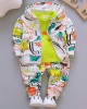 【12M-4Y】Boys Fashion Dinosaur Pattern Sweatshirt Jacket Pants Three-piece Set