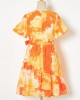 Sweet Orange Tie-Dye V-Neck Short Sleeve Mom Girl Matching Dress - 13109