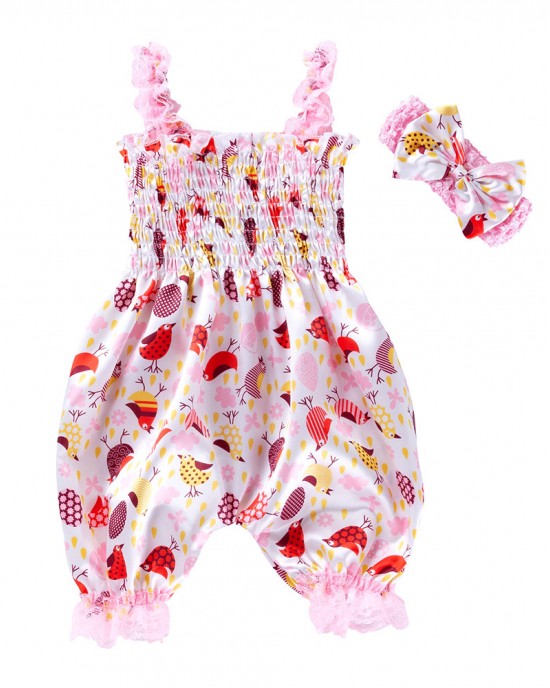 【6M-18M】Girls Sweet Cute Suspender Lace Lantern Jumpsuit - 3514