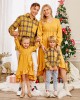 Long Sleeved Plaid Shirt And Yellow Ruffled High-low Dress Family Matching Outfits