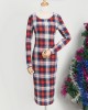 Round Neck Long Sleeve Plaid Tulle Stitching Mom Girl Matching Dress -13121