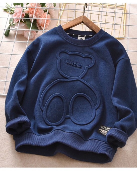 【12M-13Y】Kids Casual Cute Bear Pattern Round Neck Long Sleeve Sweatshirt - 4109