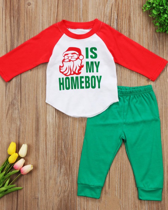 【12M-5Y】Boys Christmas Letter Print Long Sleeve Sweatshirt And Pants Set