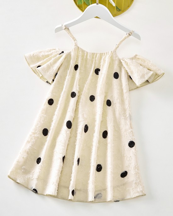 Sweet Polka Dot Off The Shoulder Mom Girl Matching Dress - 1330