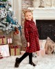 Classic Red Plaid Cotton Blends Long Sleeve Mom Girl Matching Dress - 1159