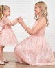 Sweet Embroidered Pink Mesh Mom Girl Matching Dress - 1333