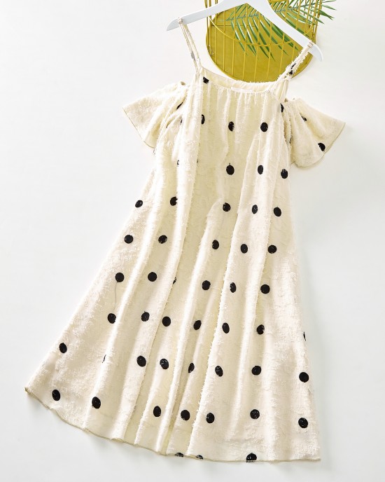 Sweet Polka Dot Off The Shoulder Mom Girl Matching Dress - 1330