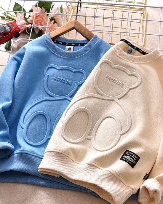 【12M-13Y】Kids Casual Cute Bear Pattern Round Neck Long Sleeve Sweatshirt - 4109