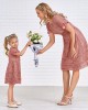 Pure Color Hollow Out Short Sleeve Mom Girl Matching Dress - 1357