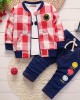 【12M-4Y】Boys Casual Plaid Jacket Printed T-shirt Pants Three-piece Set