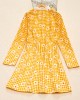 Sweet Long Sleeved Yellow Plaid and Flower Print Mom Girl Matching Dress