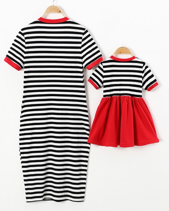 Casual Striped Red Heart-shaped Embroidery Family Matching Outfits - 1361