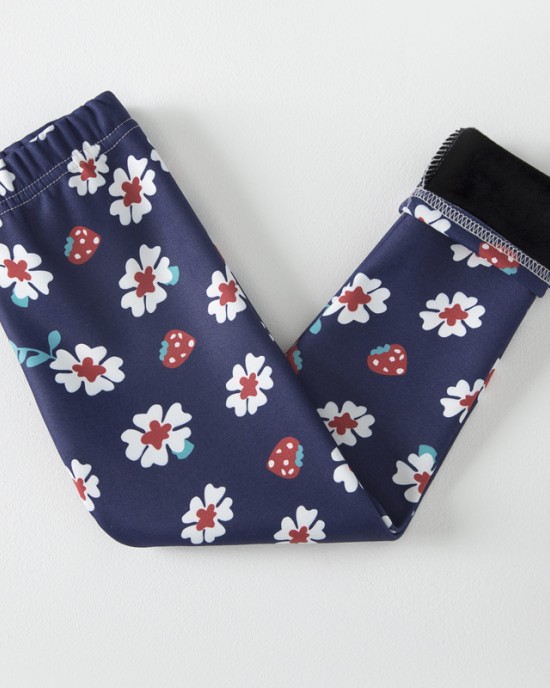 【2Y-13Y】Girls Casual Butterfly & Houndstooth & Flowers Fleece Leggings