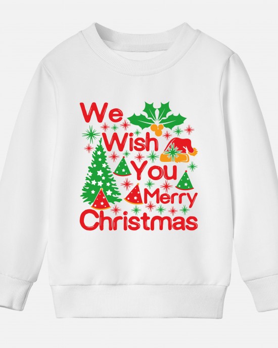 【12M-9Y】Kids Christmas Letter Print Cotton Stain Resistant Long Sleeve Sweatshirt