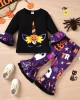 【18M-6Y】2-piece Girls Halloween Printed T-shirt And Pants Set - 34214