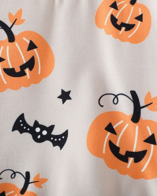 【6M-5Y】2-piece Kids Halloween Print Long Sleeve Sweatshirt And Pants Set