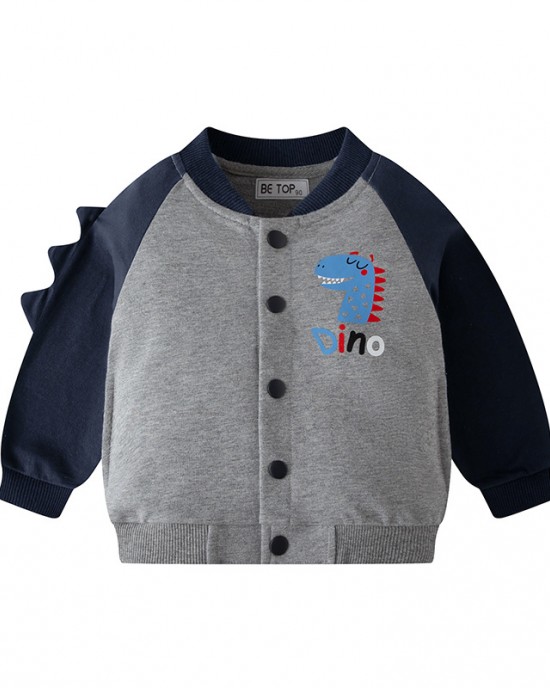 【18M-9Y】Boys Casual Dinosaur Print Sweatshirt Cardigan