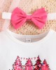 【0M-18M】3-piece Baby Girl Cute Christmas Print Romper And Pink Leopard Pants Set With Bow Hairband