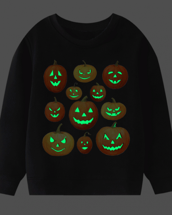 【2Y-9Y】Kids Casual Luminous Halloween Pumpkin Print Long Sleeve Sweatshirt