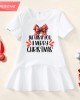 【18M-9Y】Girl Christmas Letters And Bow Print Stain Resistant Cotton Short Sleeve Dress