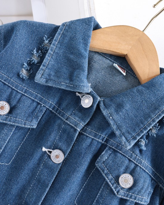 【2Y-10Y】Boys Casual Letters And Tractor Print Blue Denim Jacket